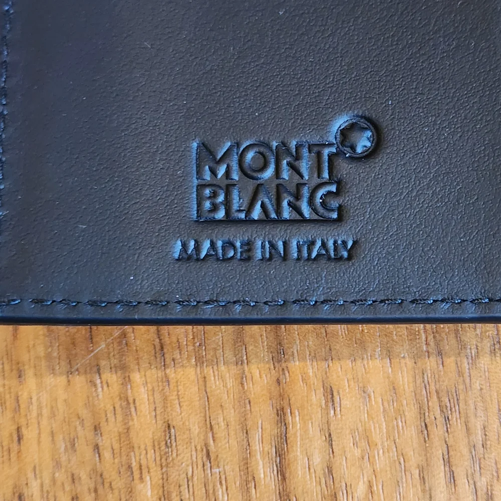 $300 100% Auth Montblanc Leather Card Holder Black with iconic Montblanc Star